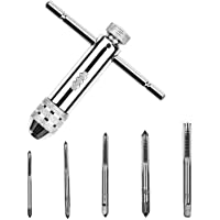 BELIOF 6Pcs Grifos manuales Tamaño de roscado M3 M4 M5 M6 M8 Soporte de grifo de trinquete reversible con 5 piezas de…